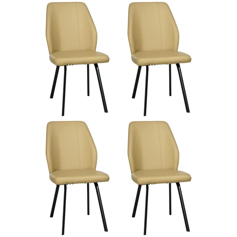 HOMCOM Lot de 4 chaises de salle à manger avec dossier assise en similicuir et piètement en acier 48 x 71 x 87 cm beige