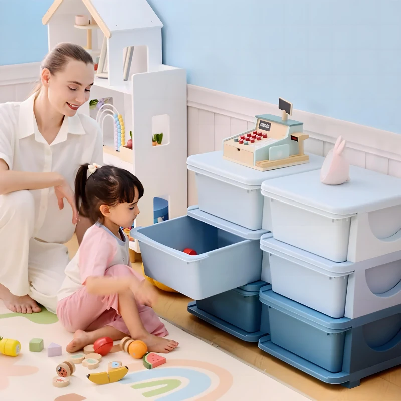 HOMCOM Cassettiera 6 Cassetti per Bambini 3-6 Anni con Bordi Arrotondati, in PP Blu, 75x37x56.5 cm