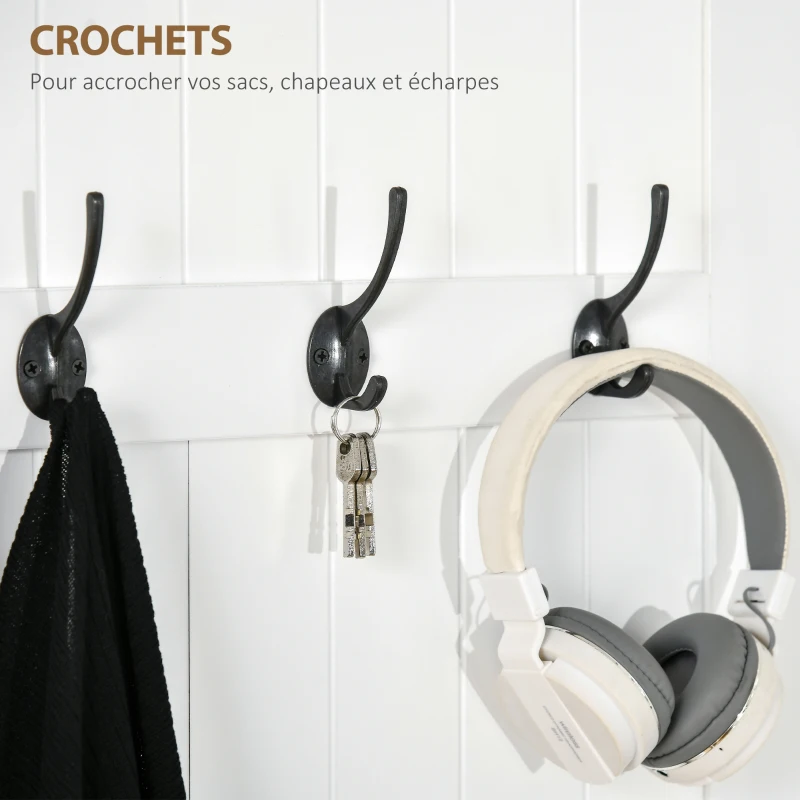 HOMCOM Meuble d'entrée 4 en 1, vestiaire d'entrée avec banc de rangement et 4 crochets doubles, 71,5 x 39,5 x 170 cm, blanc(m-5)