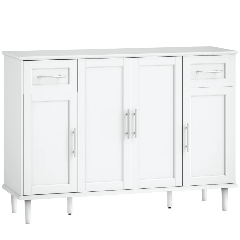 HOMCOM Credenza Buffet Elegante con 2 Cassetti e 3 Armadietti con Ripiani Regolabili, in Legno, 120x38x86 cm, Bianco