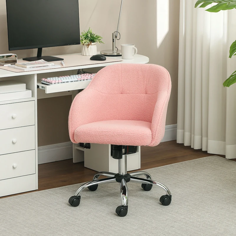 HOMCOM Chaise de bureau, fauteuil de bureau ergonomique, hauteur réglable, assise et dossier rembourrés, rose