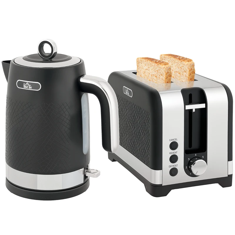 HOMCOM Sleek Textured Kettle and Toaster Set - Black