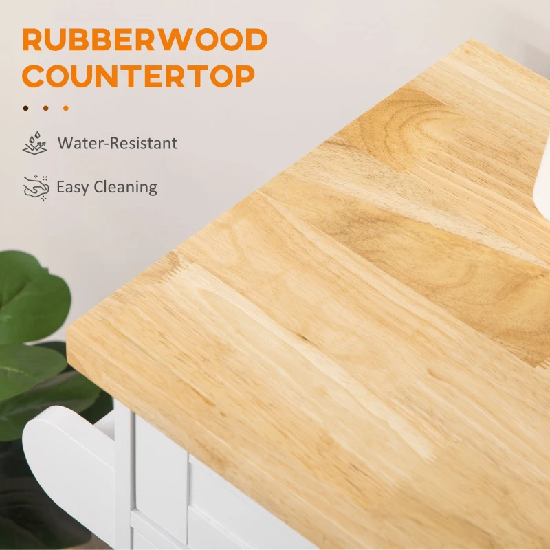 Homcom Carut Bucatarie 109×40×89 cm – Blat Lemn, Roti & Spatiu Depozitare