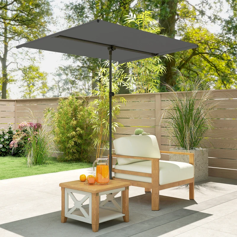 Outsunny Ombrellone per Esterni 1.5x2 m Girevole a 180°, in Poliestere e Alluminio, 150x205x120-215 cm, Grigio Scuro
