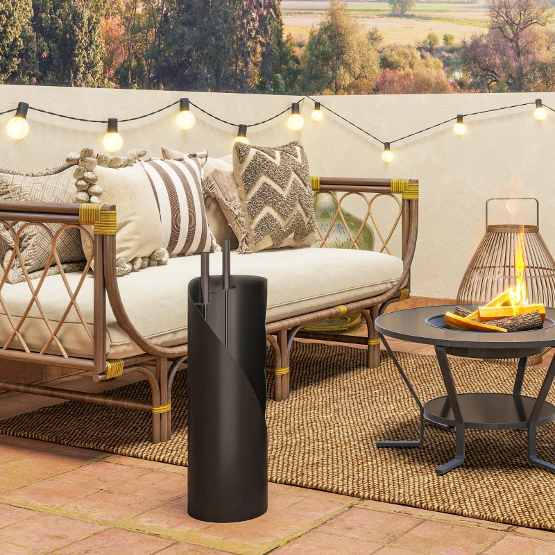 Outsunny Ensemble serviteur de cheminée 4 pièces avec balai, pelle, tisonnier et support,  en métal 20 x 20 x 65 cm, noir