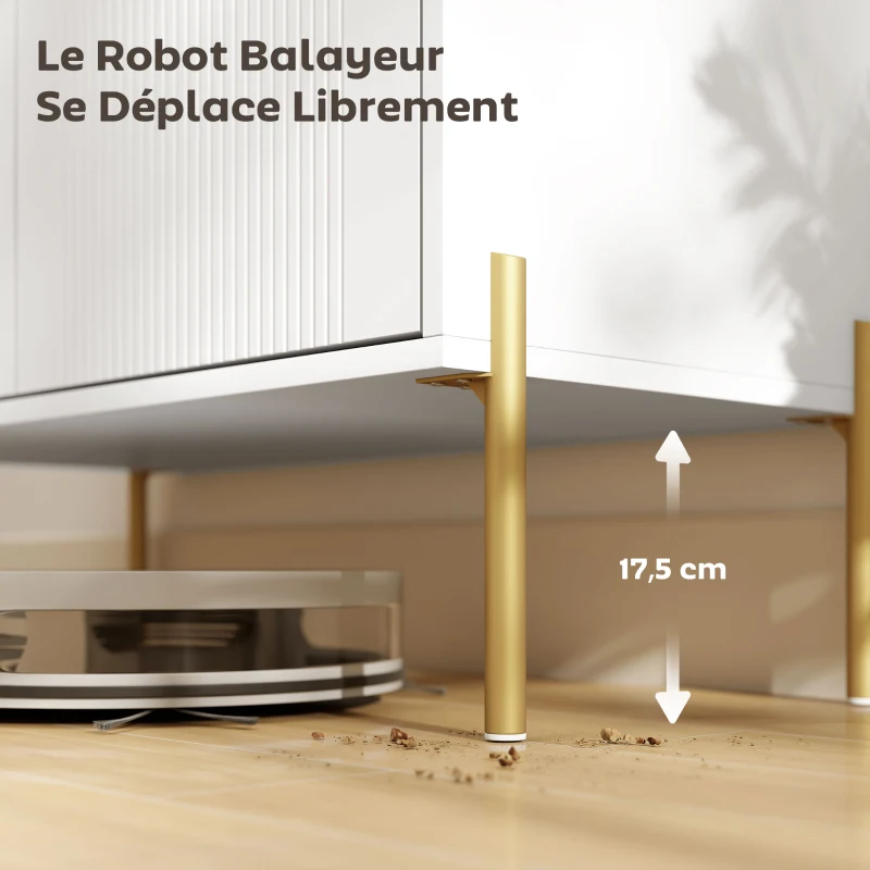 HOMCOM Buffet salon, meuble de rangement avec double porte cannelée, étagère réglable, pieds en acier, 80 x 39,1 x 76 cm, blanc