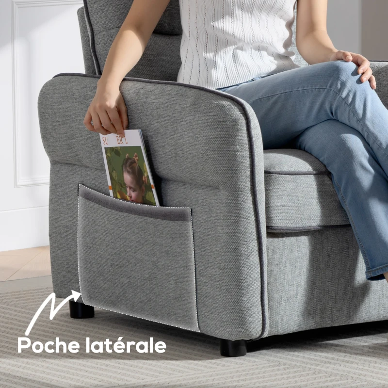 HOMCOM Canapé 1 place, canapé de salon en velours égyptien, poche latérale, 80 x 81 x 90 cm, gris