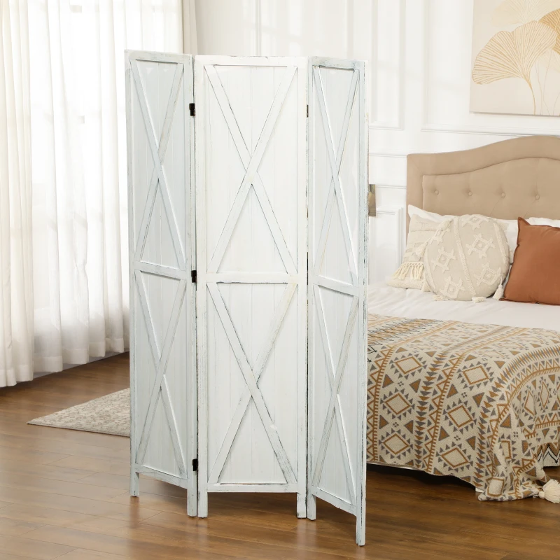 HOMCOM Paravent séparateur de pièce cloison intérieur pliable 3 panneaux en bois dim.120 x 170 cm blanc vieilli