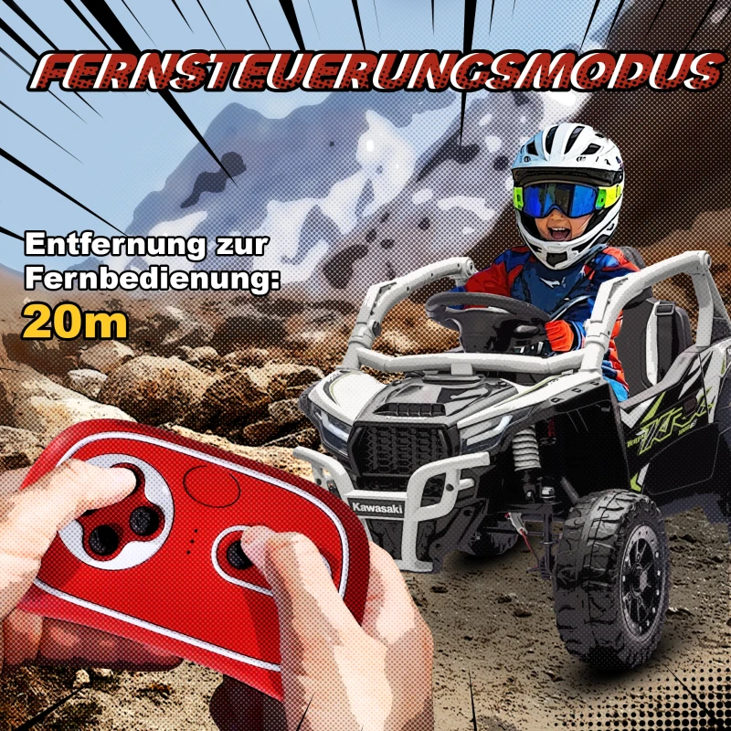 AIYAPLAY 12V Elektrisches Geländefahrzeug für Kinder, Fernbedienung, LED-Lichter, Musik, Hupe, für Kinder von 3-8 Jahren, Grau