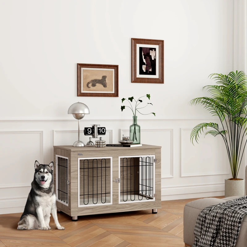 PawHut Cage pour chien meuble cage chien interieur table d'appoint multi-usages avec double porte et coussin