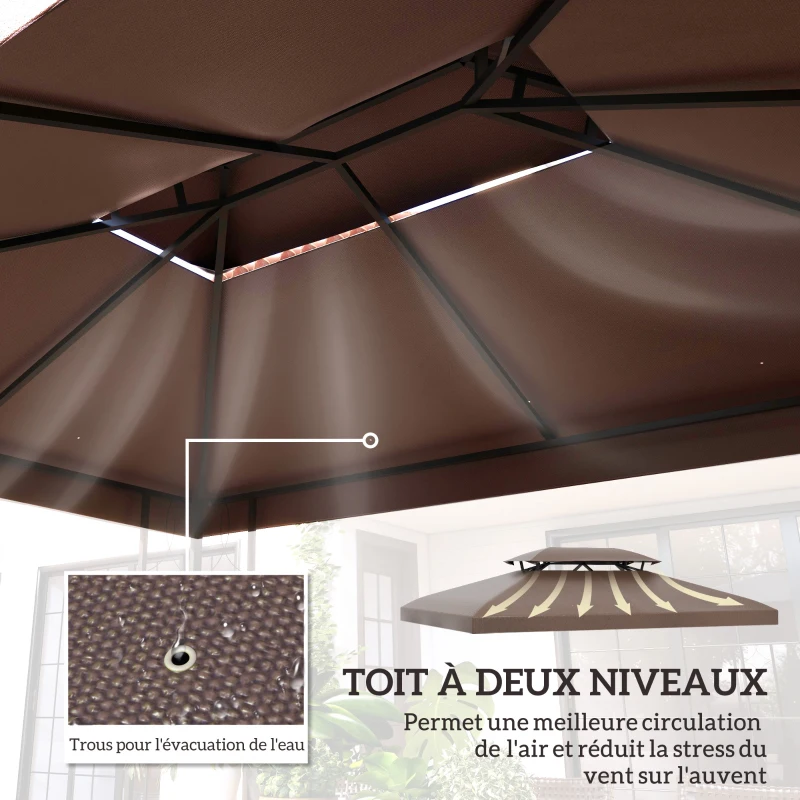 Outsunny Toit de Rechange pour Tonnelle Marron  3 x 4 m