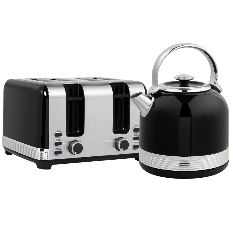 HOMCOM Polished Stainless Steel Kettle and Toaster Set - Black