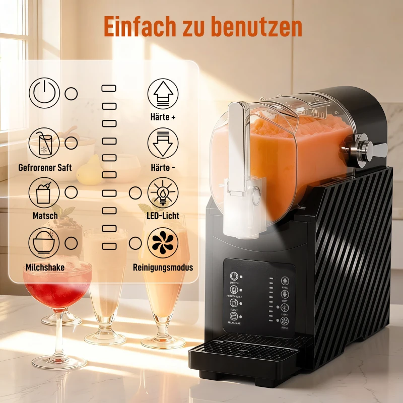 HOMCOM Slushy-Maschine, schnelle Kühlung, Rührfunktion, 2,4 L, Lichtfunktion, Schwarz