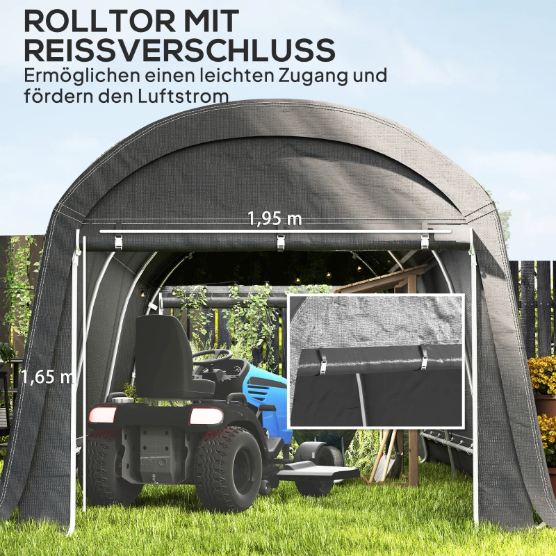 Outsunny Gartenschuppen mit Kunststoff-Plane, Werkzeugzelt, aufstellbare Garage, 300B x 600T x 230H cm, Dunkelgrau(m-5)