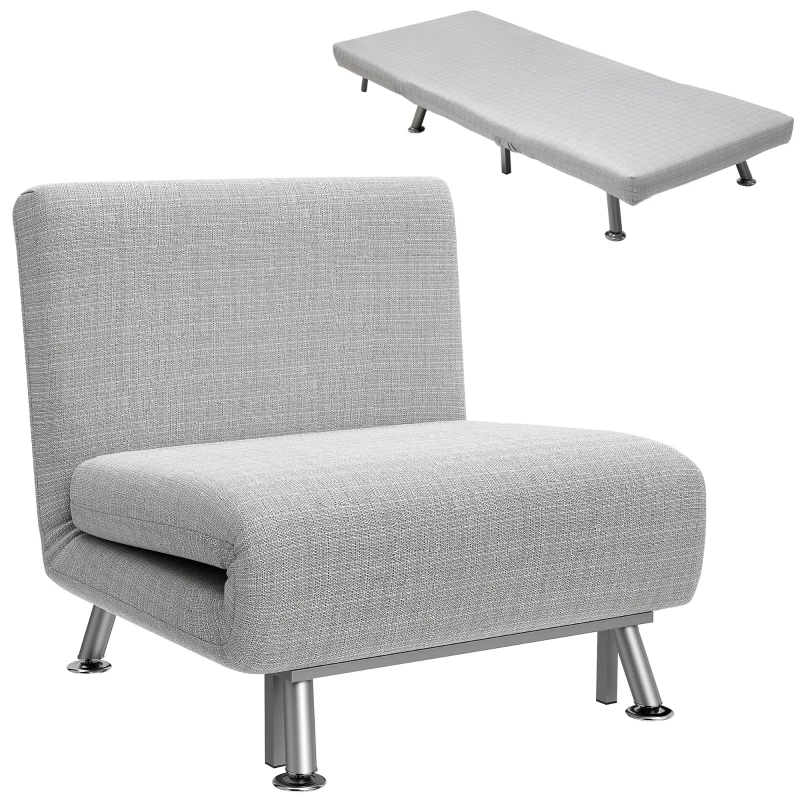HOMCOM Single Sofa Bed, 1 Person Sleeper Foldable Lounge with Pillow, Light Grey