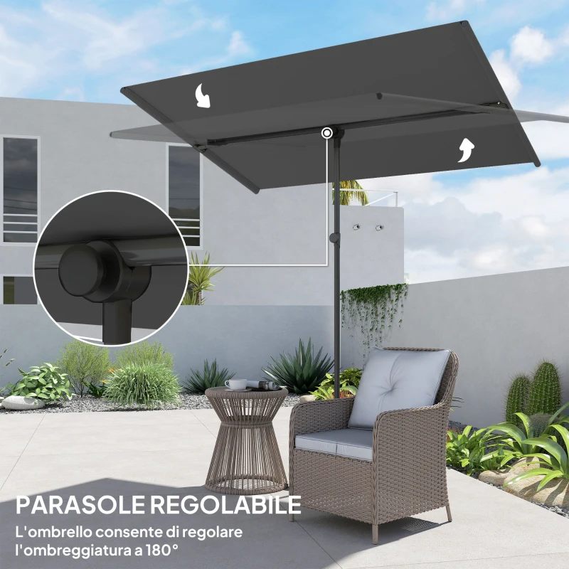 Outsunny Ombrellone per Esterni 1.5x2 m Girevole a 180°, in Poliestere e Alluminio, 150x205x120-215 cm, Grigio Scuro