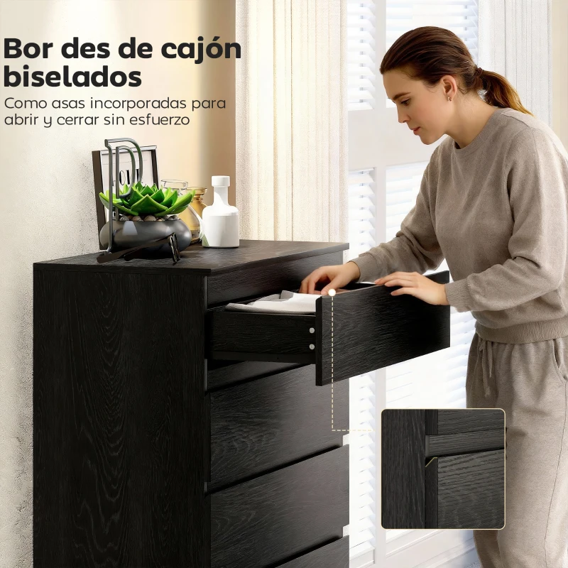 HOMCOM Cómoda para Dormitorio de 5 Cajones Cajonera para Salón Oficina Estilo Moderno 77x40x111,5 cm Negro Veteado