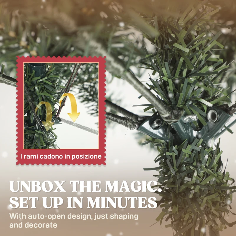 HOMCOM Brad de Crăciun de 213 cm pentru Interior cu 928 de Ramuri, Conuri și Boabe Verzi