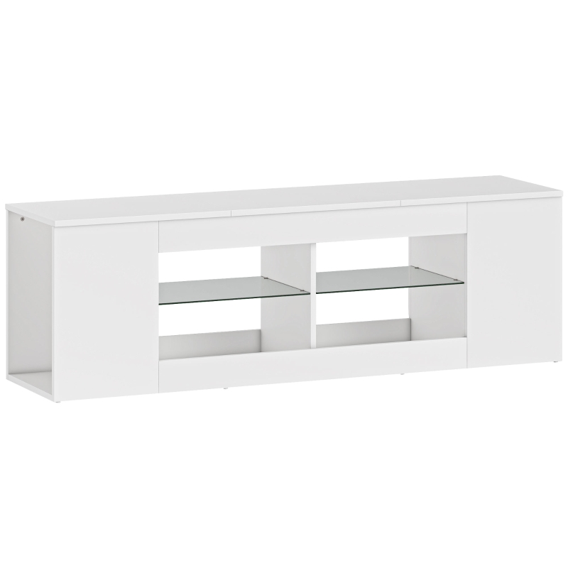 HOMCOM 140 cm tv-standaard, tv-dressoir, 6 vakken, 2 glazen planken, spaanplaat, wit