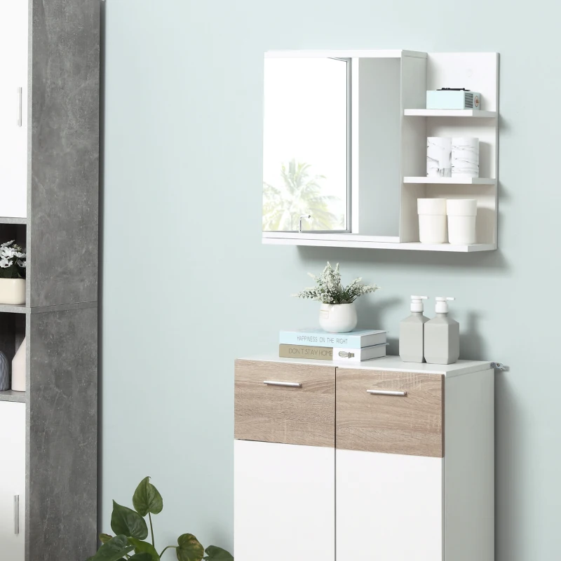 kleankin Armoire Miroir de Salle de Bain avec étagère 3 étagères latérales kit Installation Murale fourni en Bois Aspect Blanc