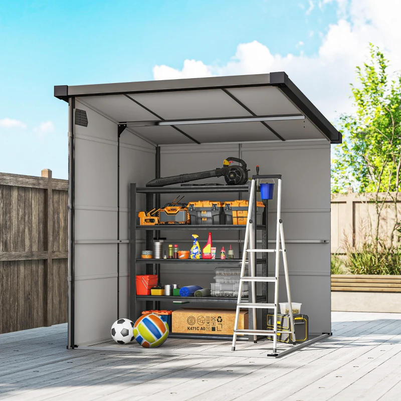 Outsunny Abrigo de Jardim 3,24 m² 190x191x215 cm com Porta de Correr e Trinco Janela e Ventilação para Armazenamento de Ferramentas Cinza Claro