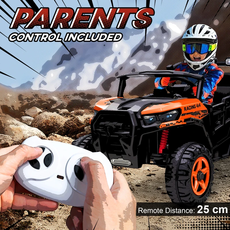 AIYAPLAY 24V Electric Ride on Car, 2-Seater Electric Car for Kids with Remote, Bluetooth, Soft Start, Suspension Spring, Orange