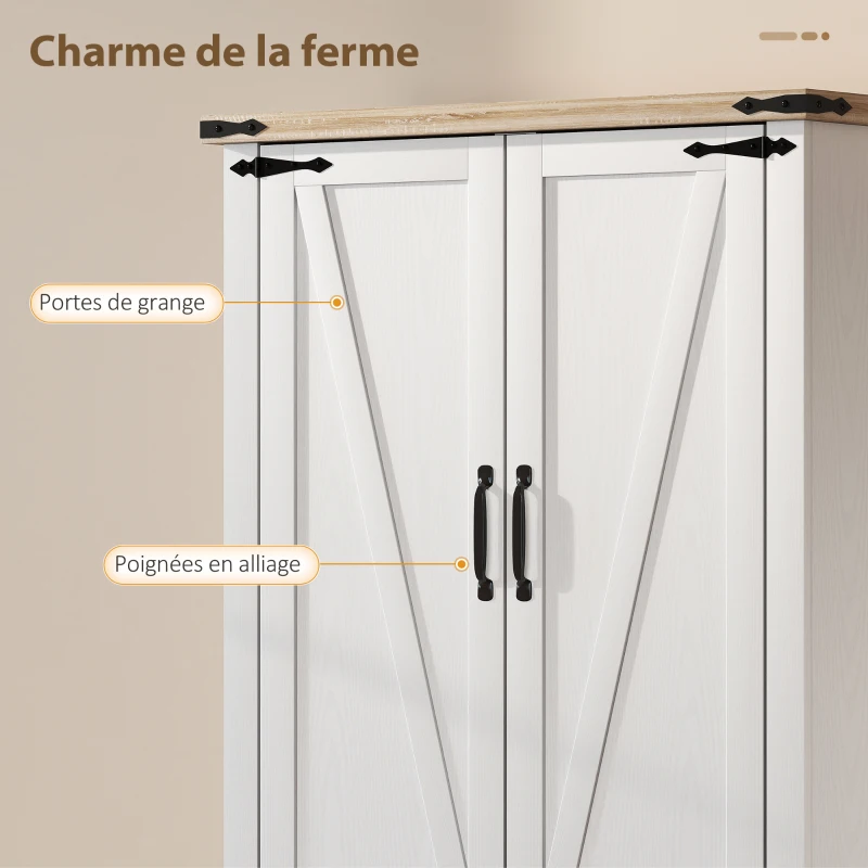 HOMCOM Buffet de cuisine, armoire de cuisine avec 4 portes, 6 porte-épices et étagères réglables, 76,3 x 40 x 136 cm, blanc