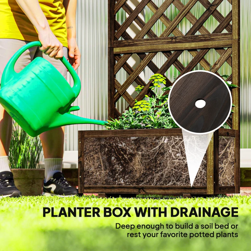 Outsunny Garden Planter with Trellis, 45L Raised Bed for Climbing Plants, Vines, Flowers, Outdoor Planter Box for Patio, 72.5 x 31.5 x 149.5 cm, Carbonised Finish