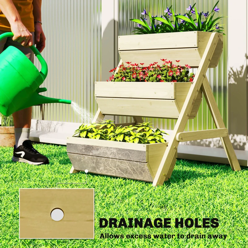 Outsunny 3 Tier Raised Garden Bed Wooden Elevated Planter Box Kit, 66L for Flower, Vegetable, Herb, 65x75x78cm, Green
