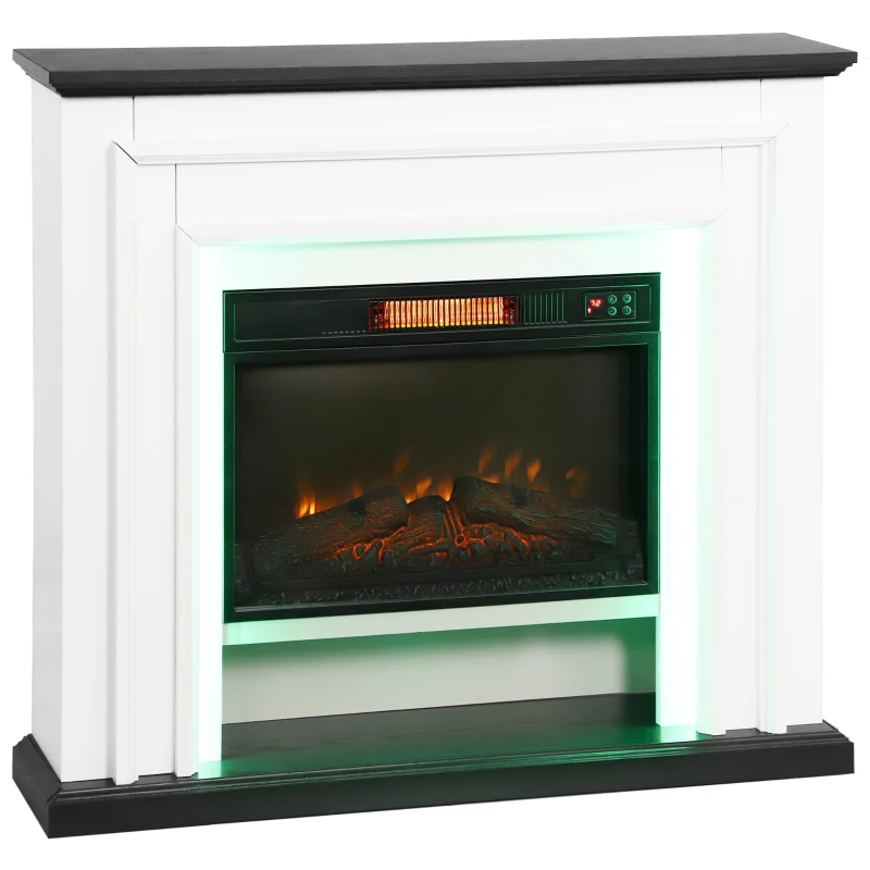 HOMCOM Cheminée électrique 1800W, fausse cheminée décorative lumières LED RGB, effet flamme, manteau, 105 x 27 x 97 cm, noir