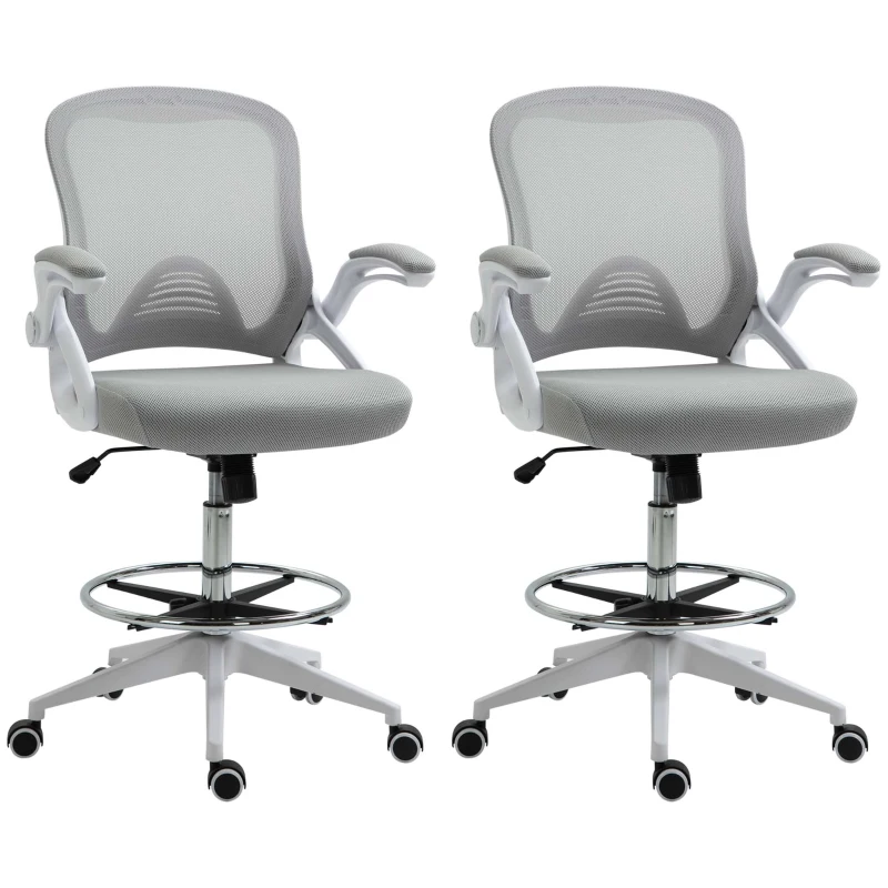 Vinsetto Lot de 2 fauteuils de bureau chaise de bureau assise haute réglable dim. 64L x 60l x 106-126H cm pivotant 360° maille