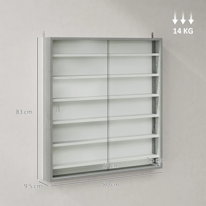 HOMCOM Six Shelf Display Cabinet, with Glass Doors - Graphite Wood Effect