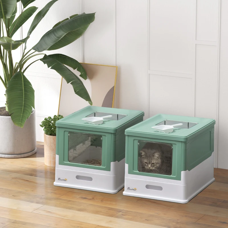 PawHut Lot de 2 maisons de toilette pour chat pliable double porte battante et supérieure pelle fourni 47,5 x 35,5 x 36,7 cm