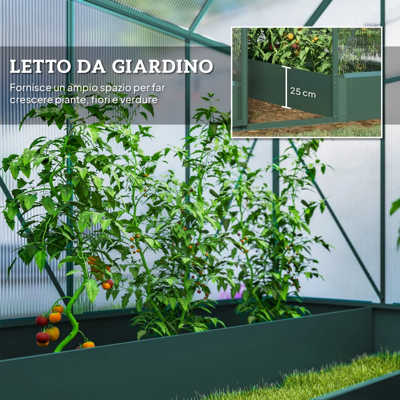Outsunny Serra da Giardino in Policarbonato e Alluminio con Finestre e Base Inclusa, 190x190x220 cm