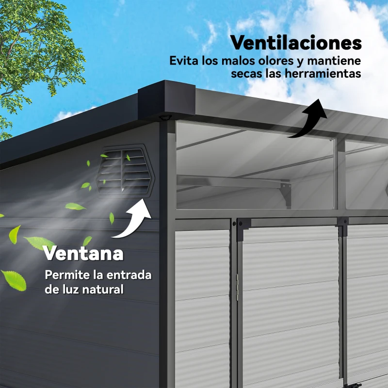 Outsunny Caseta de Jardín Exterior 190x191x215 cm con Puerta Corredera Ventana y Ventilación para Almacenar Herramientas Gris