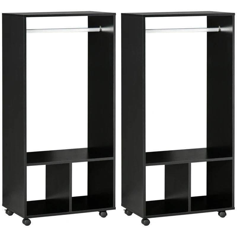 HOMCOM Lot de 2 portants à vêtements penderie mobile avec roulettes 2 niches + Grand Espace penderie en bois noir