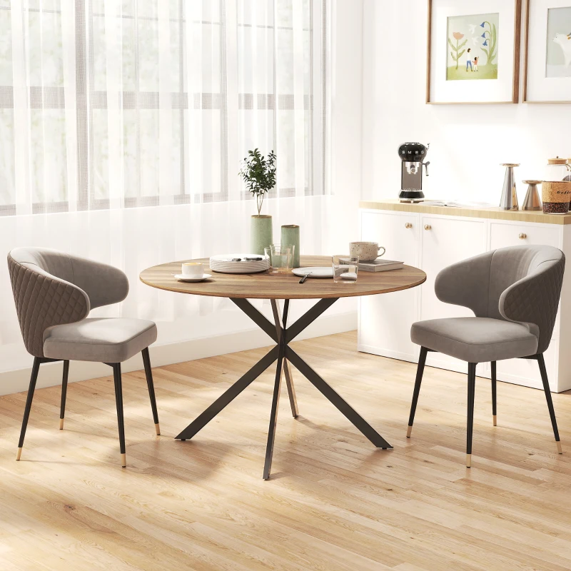 HOMCOM Table à manger ronde pour 4 personnes 120 cm style industriel avec plateau aspect bois, piètement croisé en acier, marron