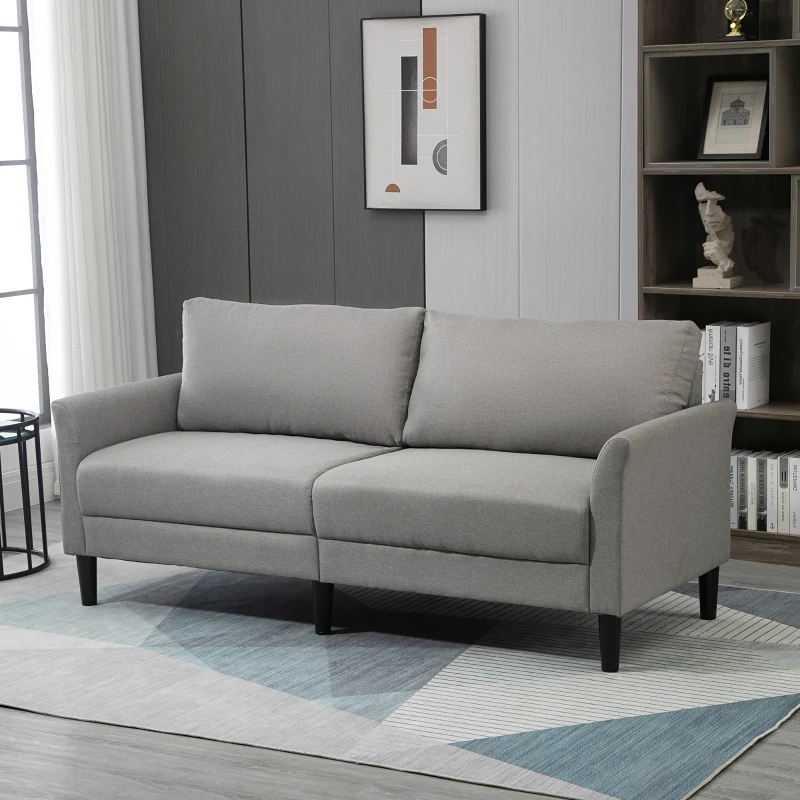 HOMCOM Canapé 3 Places Style Contemporain assises Larges Profondes accoudoirs courbés piètement effilé Bois hévéa Noir Polyester Gris Clair