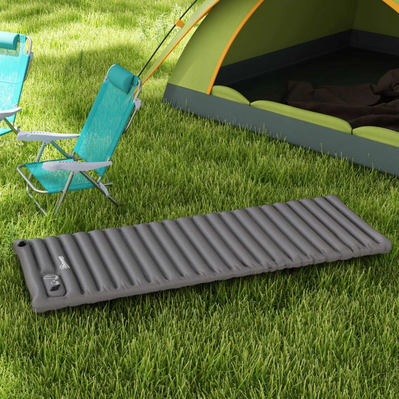 Outsunny Matelas gonflable pour camping 1 personne pliable avec sac de transport 195 x 70 x 10 cm gris