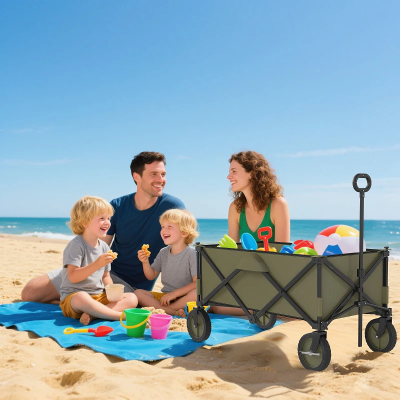 Outsunny Chariot de jardin pliable 4 roues bâche amovible poignée télescopique inclinaison réglable 5 sacs de rangement