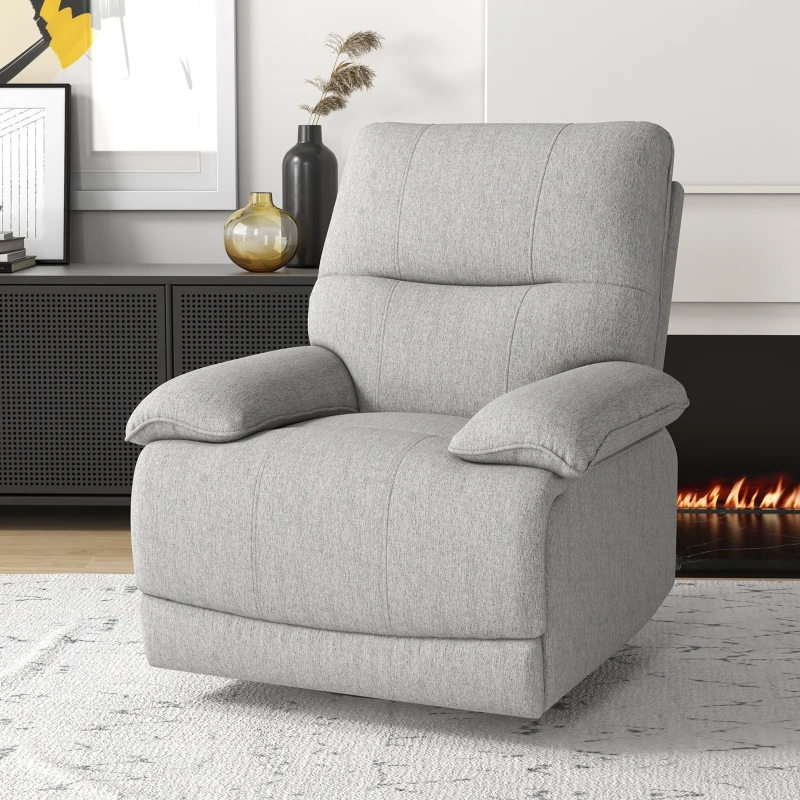 HOMCOM Fauteuil de relaxation inclinable manuellement avec repose-pied ajustable tissu aspect lin gris clair