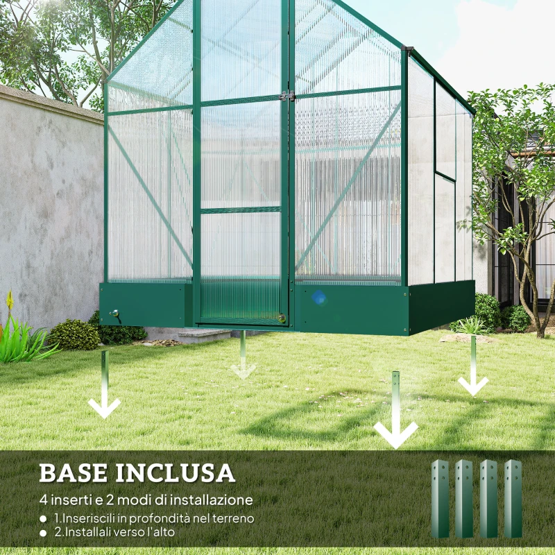 Outsunny Serra da Giardino in Policarbonato e Alluminio con Finestre e Base Inclusa, 190x190x220 cm