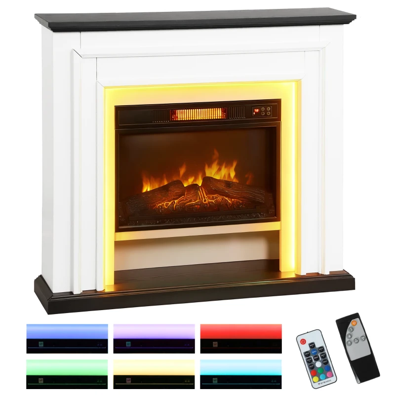 HOMCOM Cheminée électrique 1800W, fausse cheminée décorative lumières LED RGB, effet flamme, manteau, 105 x 27 x 97 cm, noir