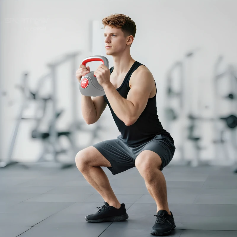 SPORTNOW Kettlebell 14 kg, haltère avec poignée ergonomique, haltère à boule, musculation, entraînement, 26 x 18 x 32 cm, rouge