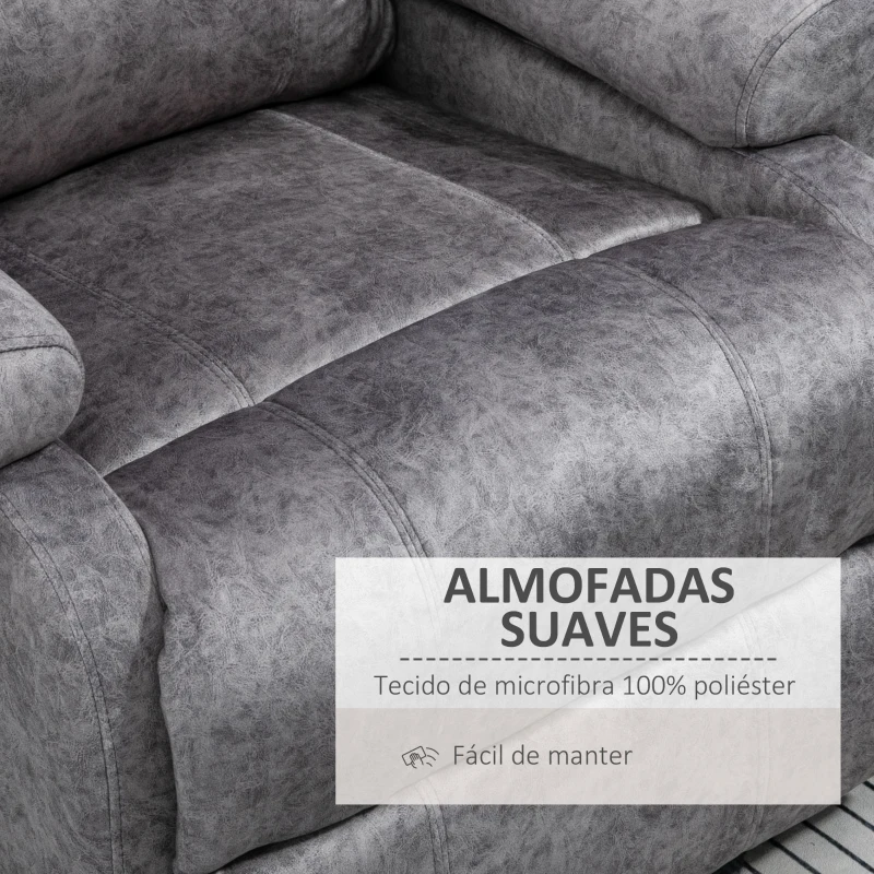 HOMCOM Poltrona Relax Reclinável com Apoio para os Pés Retrátil Encosto Alto Bolso Lateral Acolchoado Grosso 88x91x108 cm Cinzento