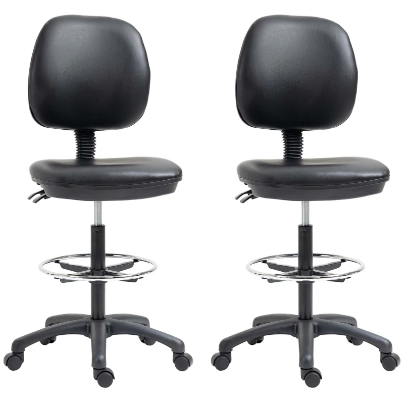 Vinsetto Lot de 2 tabourets à roulettes réglable en hauteur 69-91 cm avec dossier inclinable et repose-pieds réglable