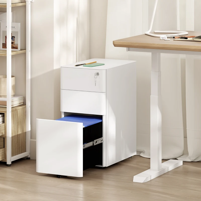 Vinsetto 3-Drawer Steel Filing Cabinet with Lock - White