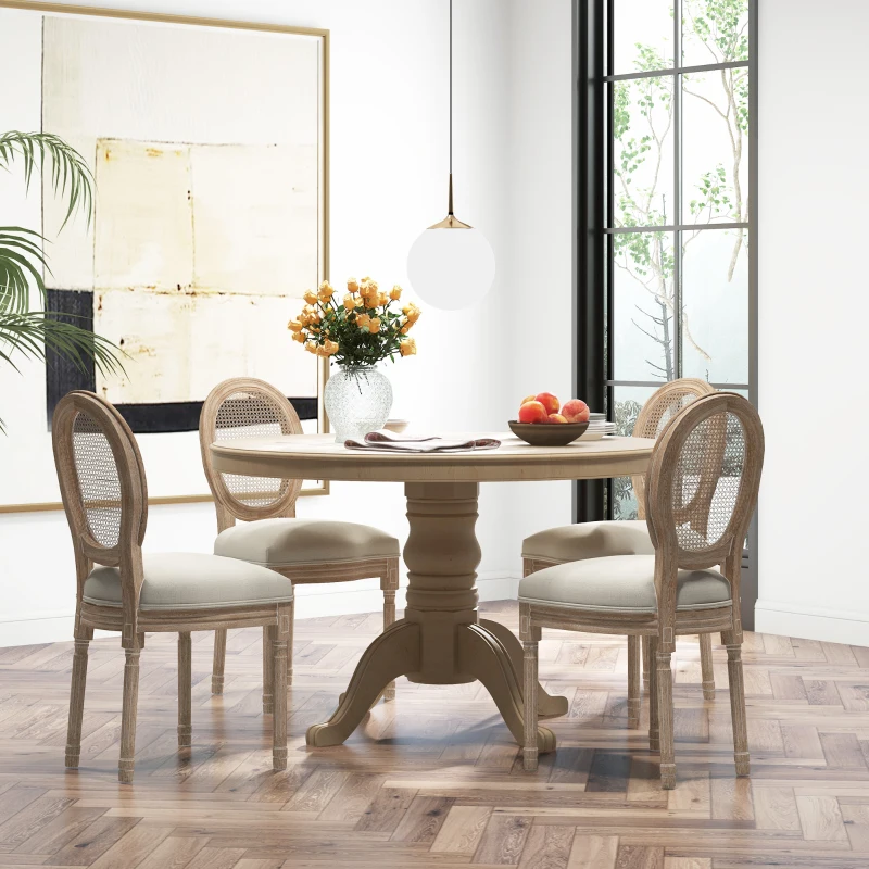 HOMCOM Lot de 4 chaises de Salle à Manger - Chaise de Salon médaillon Style Louis XVI - Bois Massif sculpté, patiné