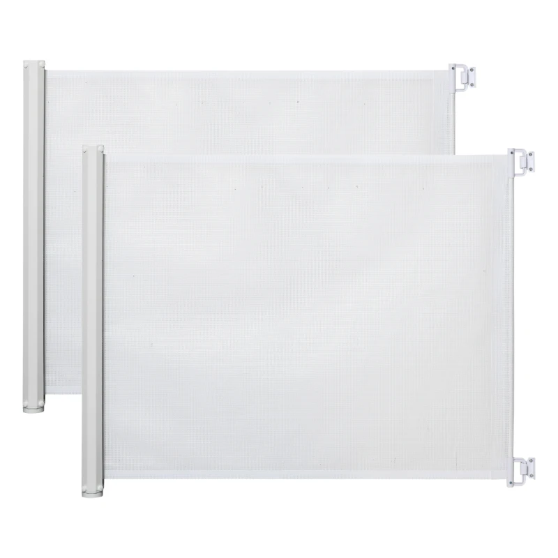 PawHut Lot de 2 barrières de sécurité barrière animaux rétractable automatique 1,15L x 0,83H m textilène acier blanc