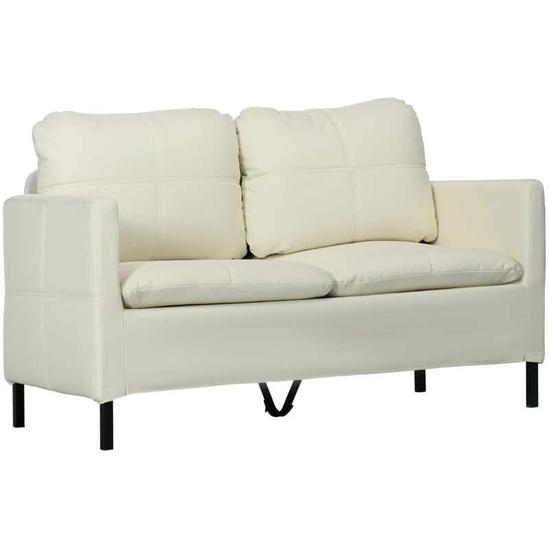 HOMCOM Canapé 2 places contemporain piètement métal noir tissu aspect lin crème